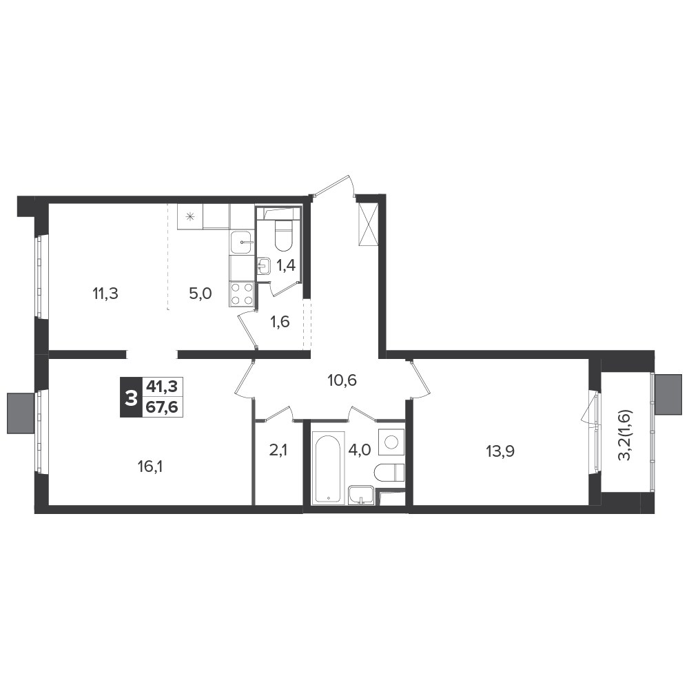 Планировка 66.9 м²