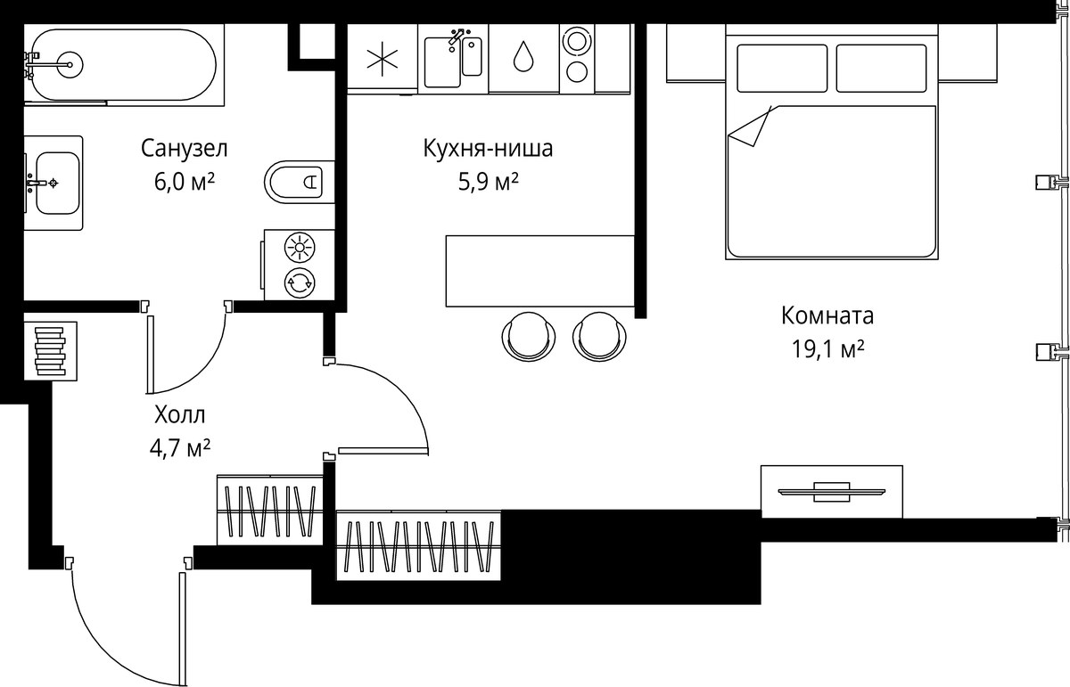 Планировка 35.7 м²