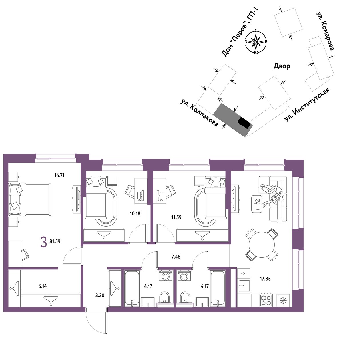 Планировка 81.59 м²