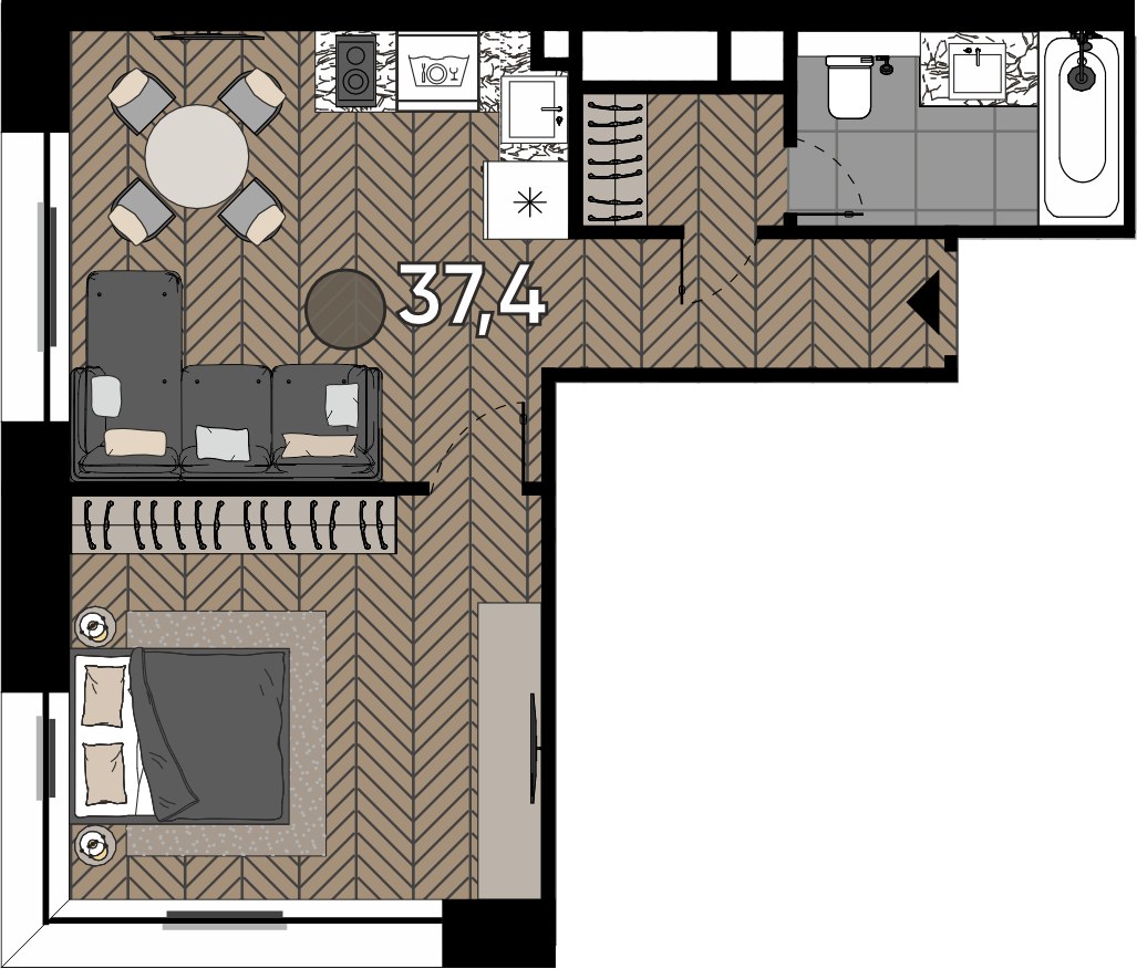 Планировка 37.4 м²