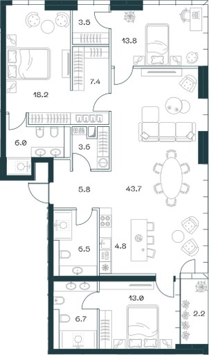 Планировка 135.8 м²