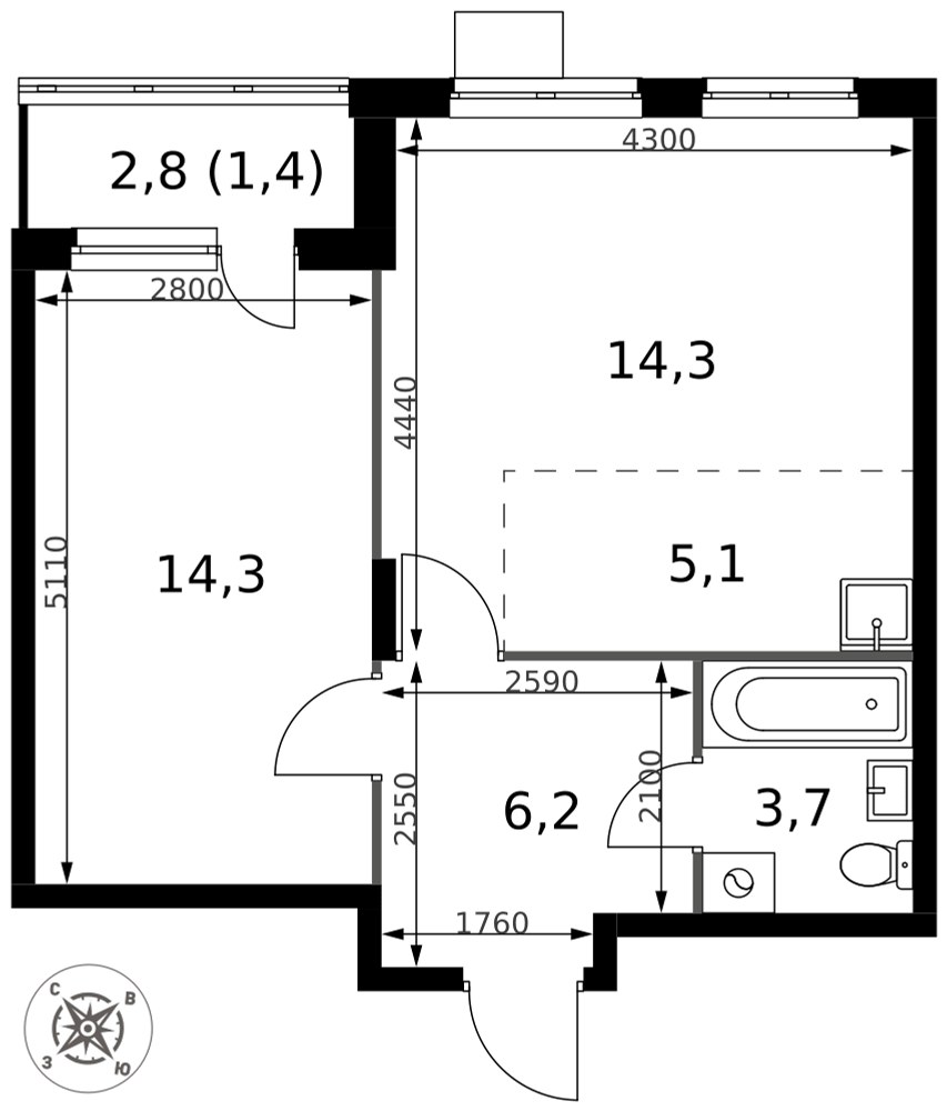Планировка 45.0 м²
