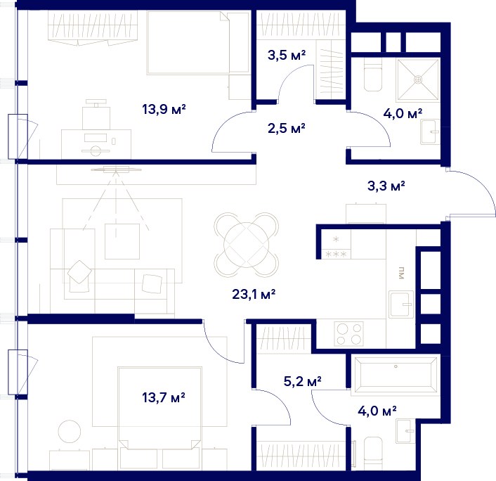 Планировка 73.2 м²