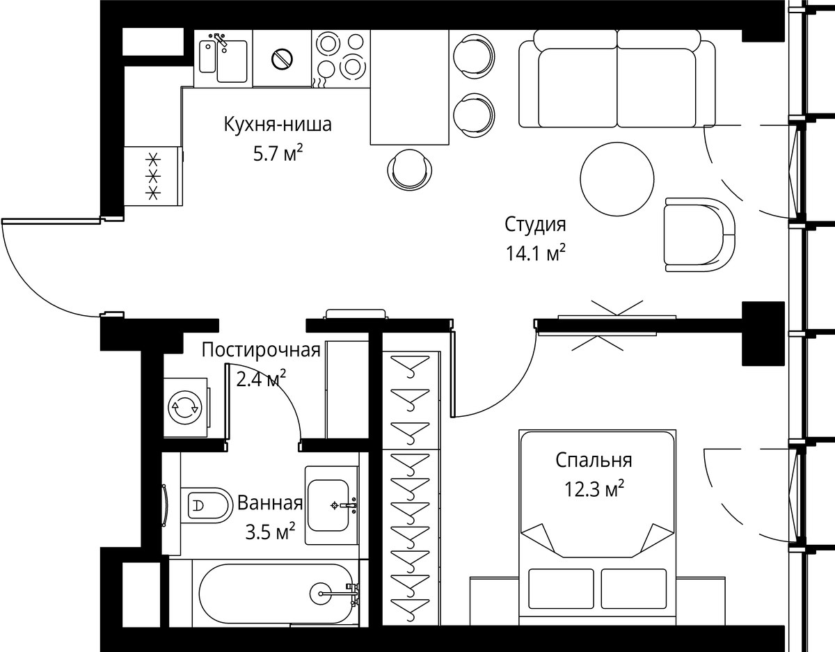 Планировка: 1-комнатная, 38.0 м²