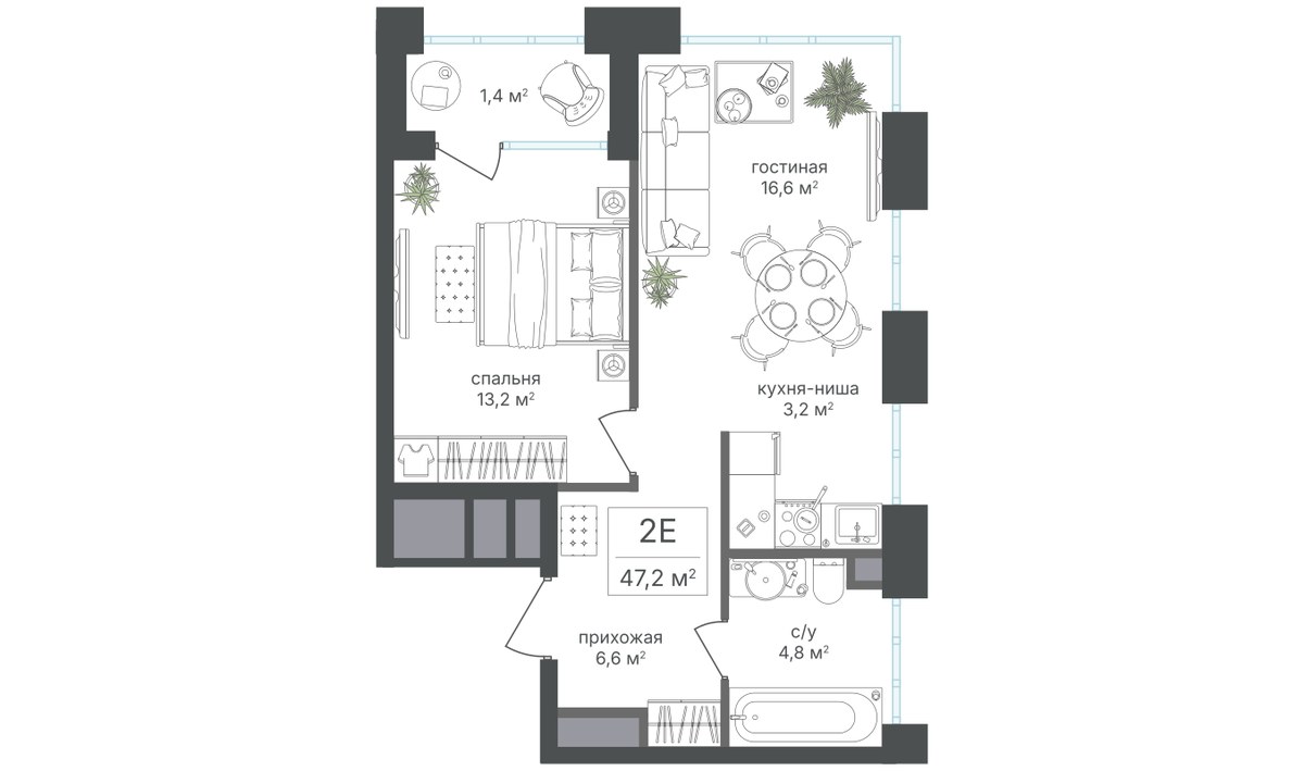 Планировка 45.8 м²