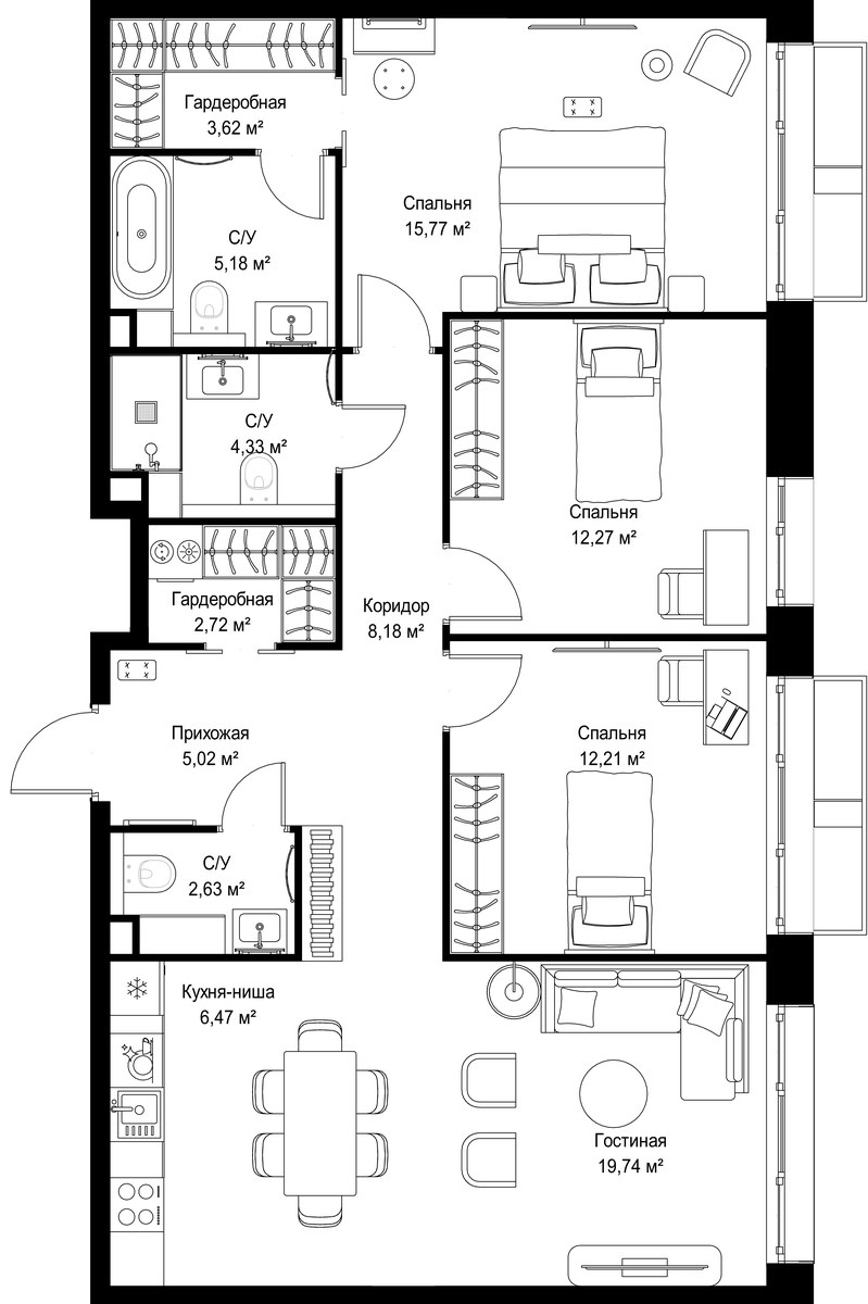 Планировка 98.14 м²