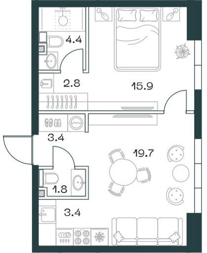 Планировка 51.9 м²