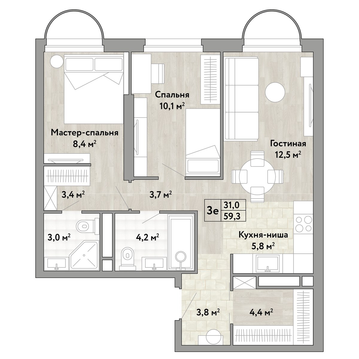 Планировка 59.3 м²