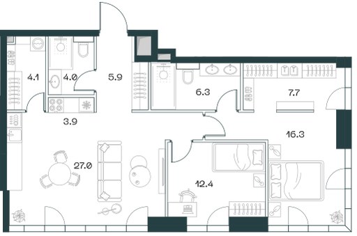 Планировка 87.6 м²
