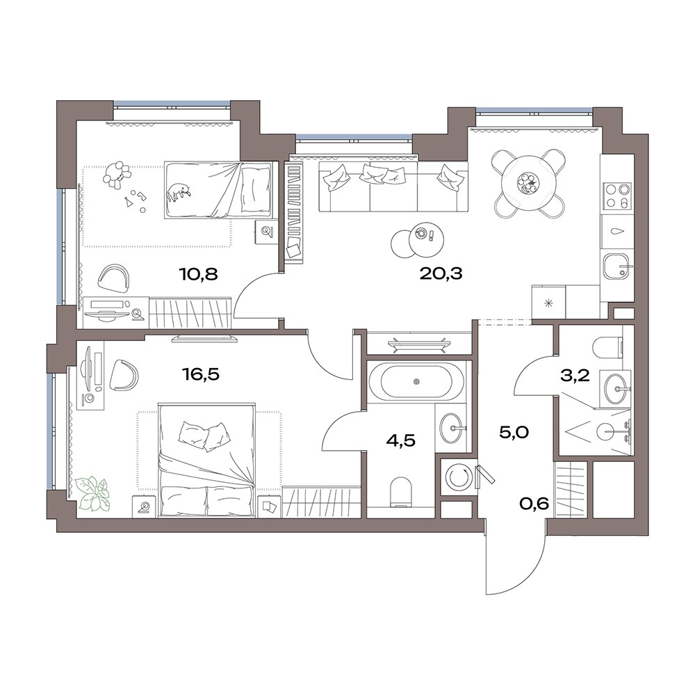 Планировка 60.9 м²
