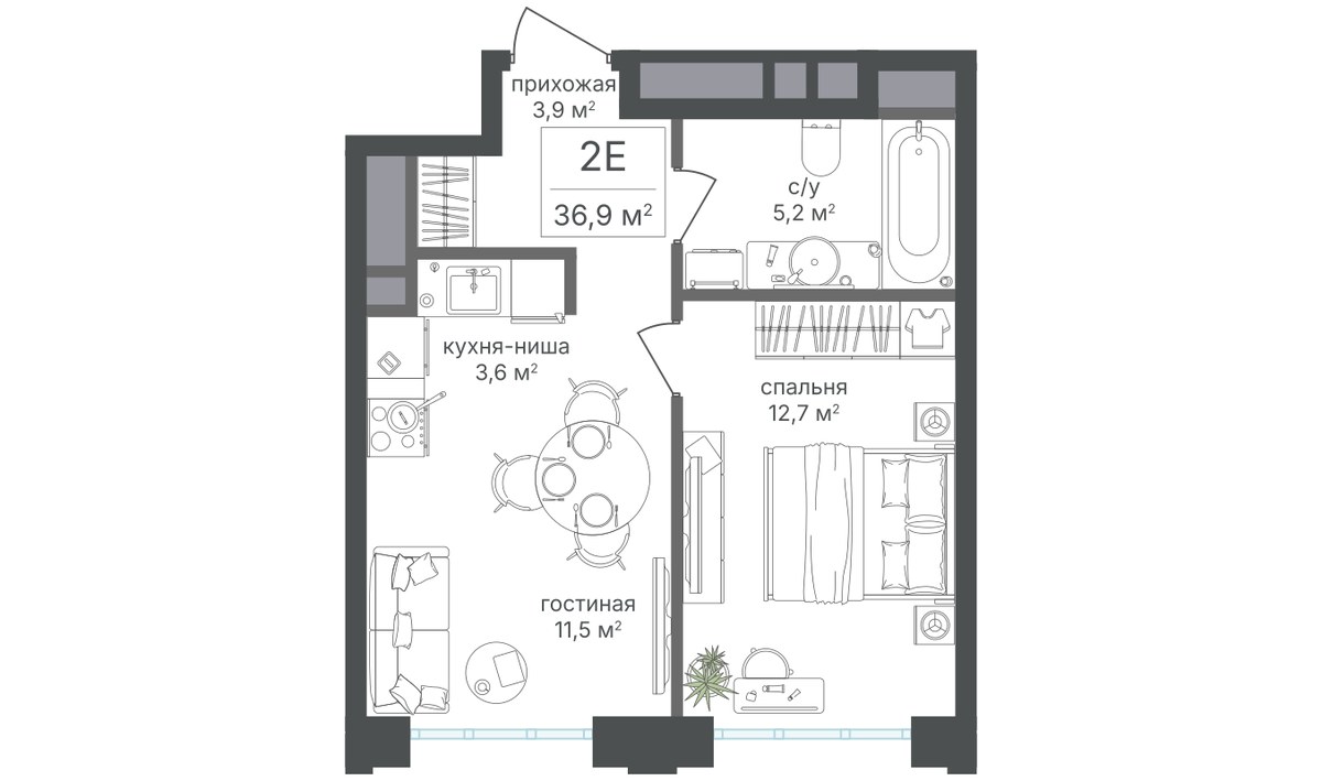 Планировка 36.9 м²