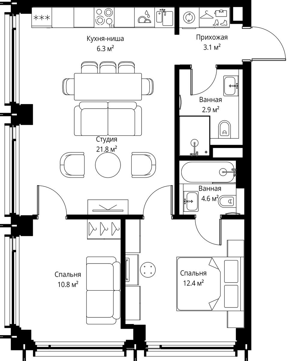 Планировка 61.9 м²