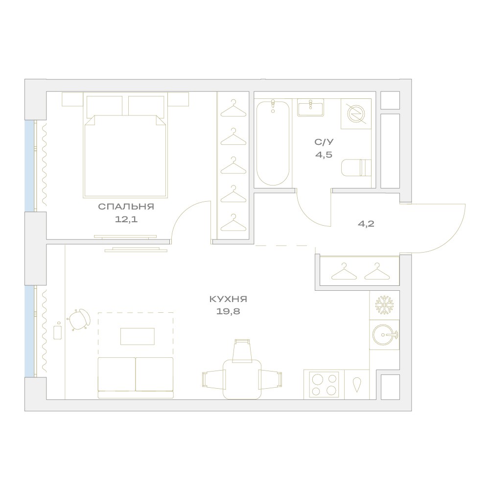 Планировка 40.6 м²