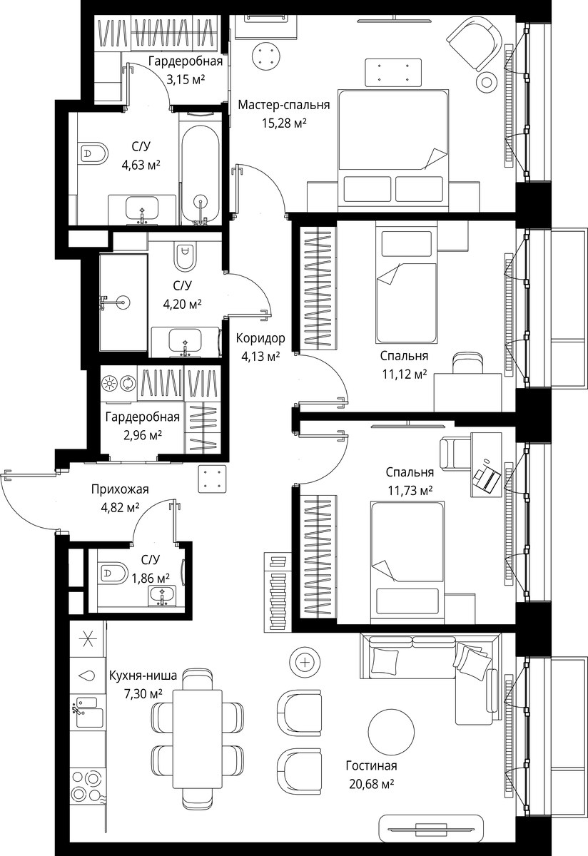 Планировка 91.86 м²