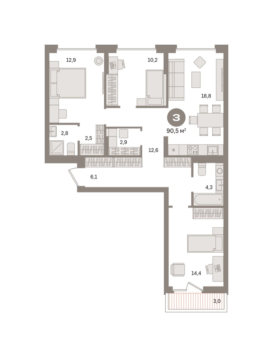 Планировка 90.49 м²