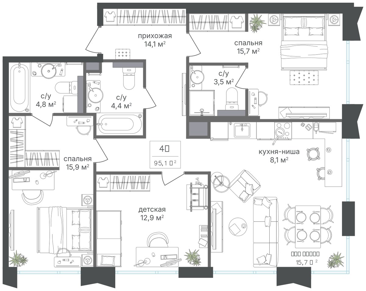 Планировка 95.1 м²