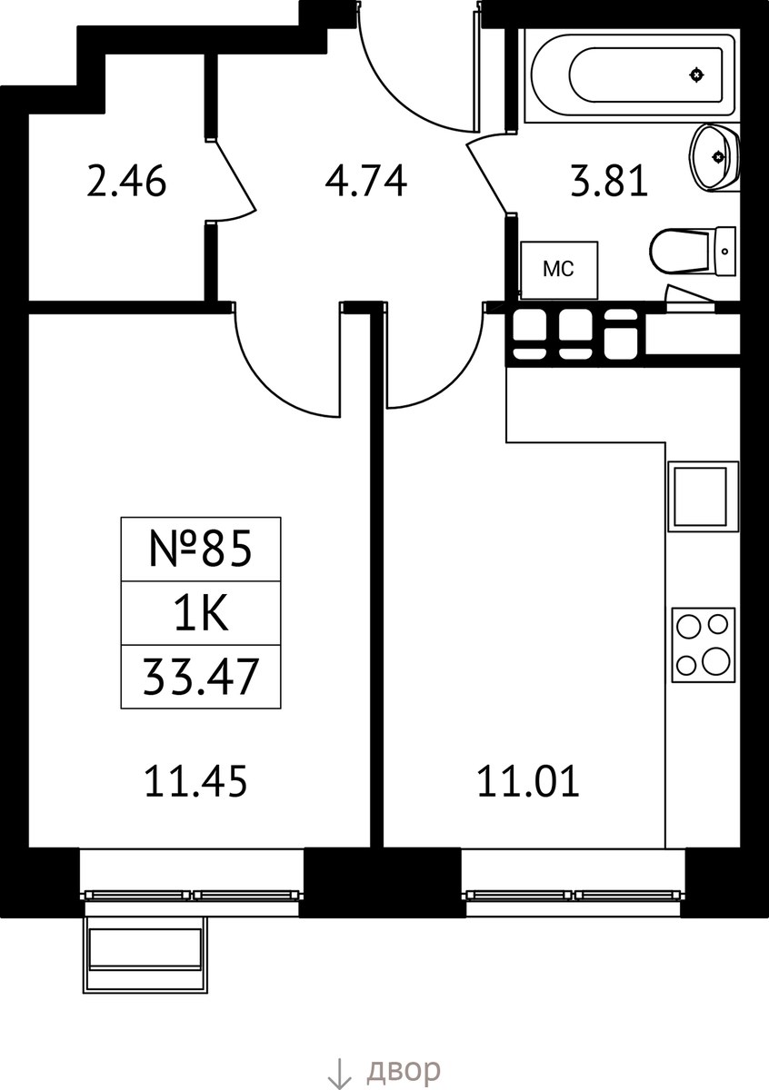 Планировка 33.47 м²