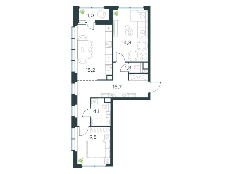 Планировка 61.4 м²