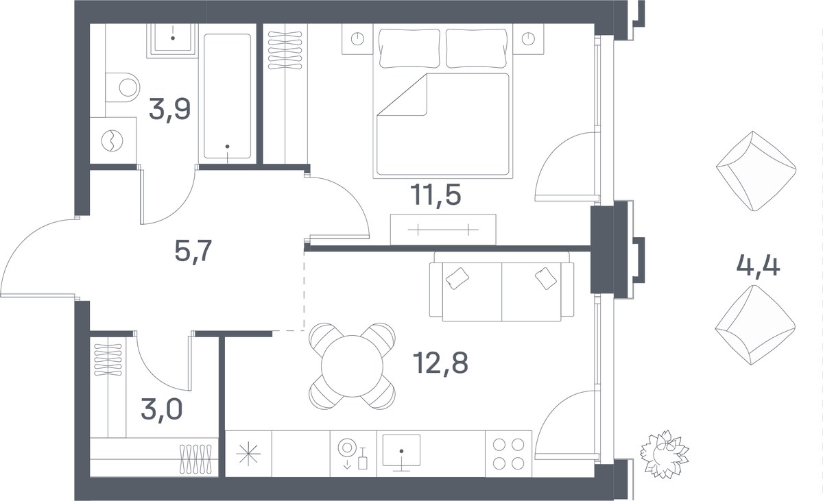 Планировка 41.3 м²