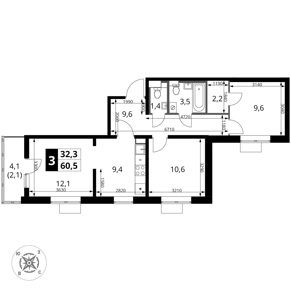 Планировка 60.5 м²