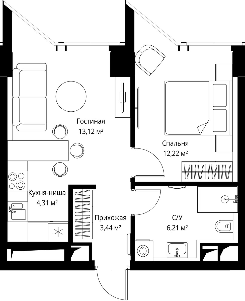 Планировка 39.2 м²