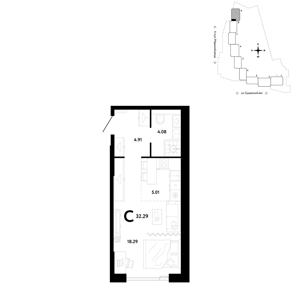 Планировка 32.29 м²