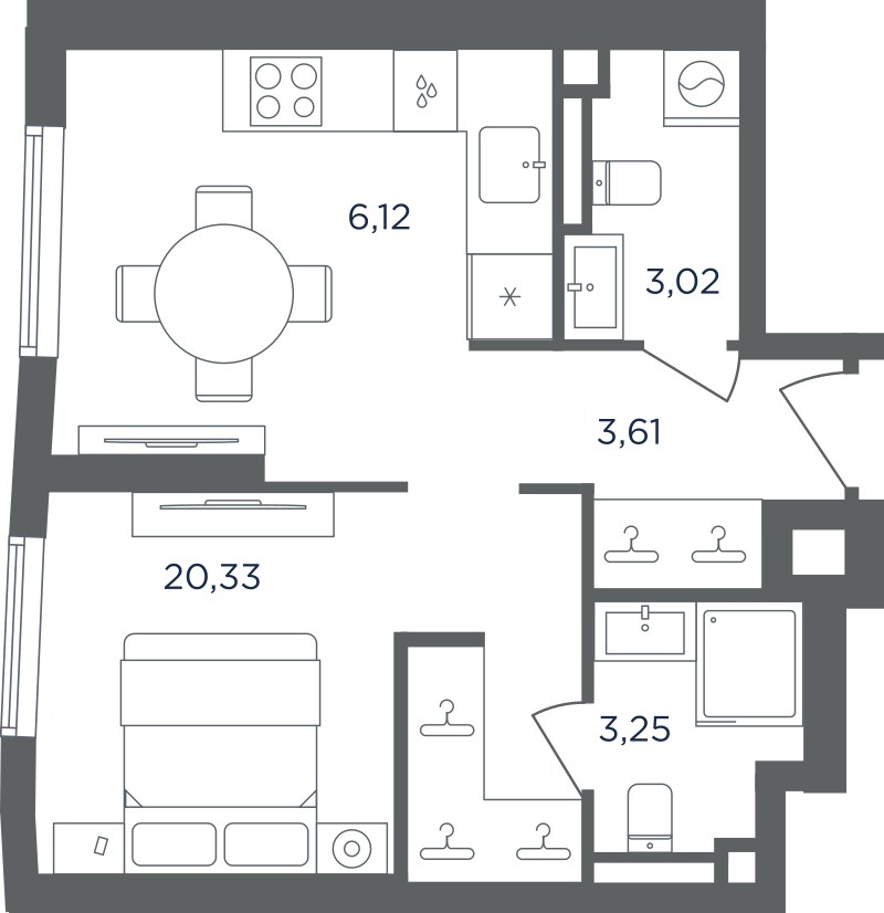 Планировка: 1-комнатная, 36.33 м²