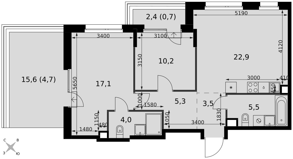 Планировка 73.9 м²