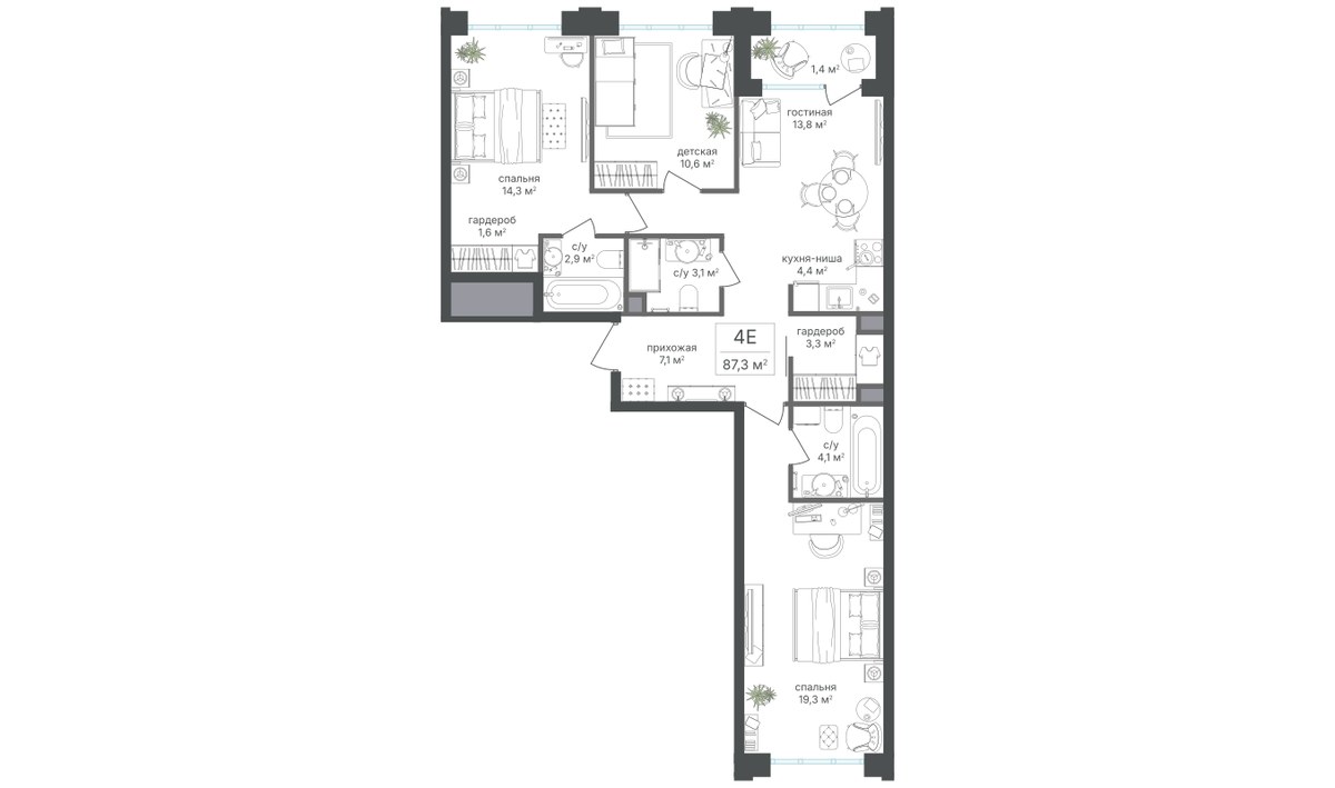 Планировка 85.9 м²