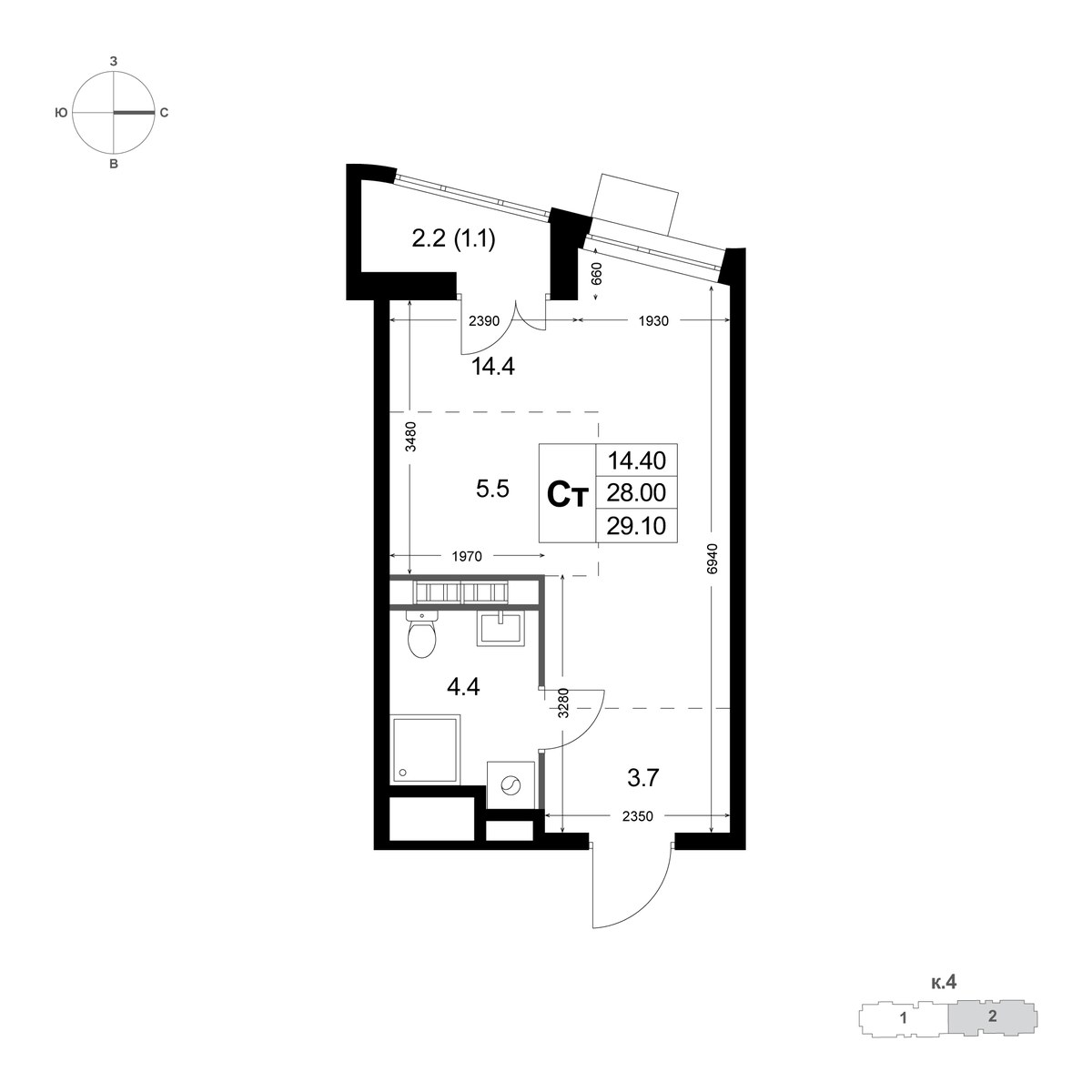 Планировка 29.1 м²