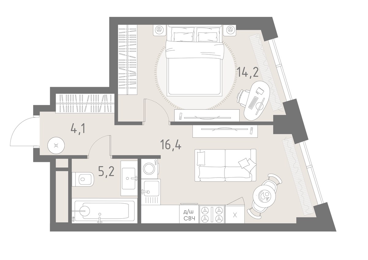 Планировка 39.9 м²