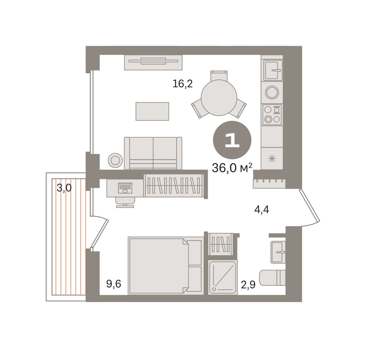 Планировка 36.01 м²