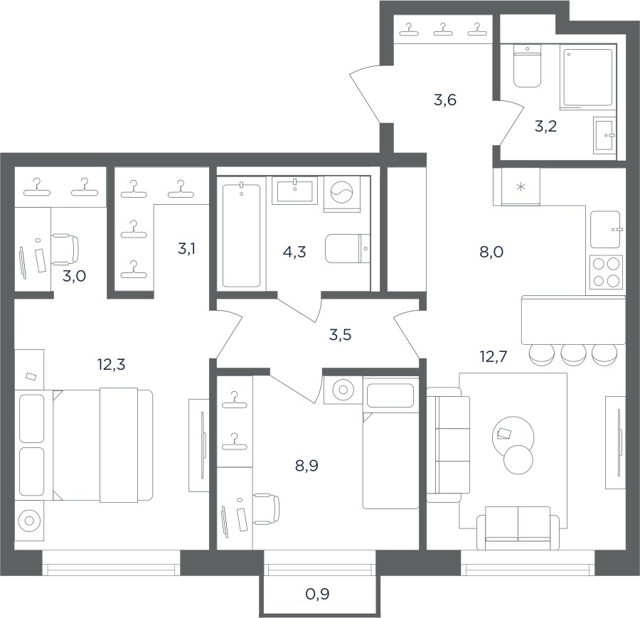 Планировка 62.9 м²