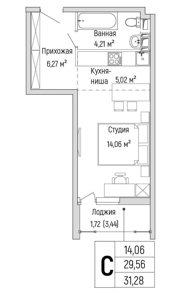 Планировка 31.28 м²