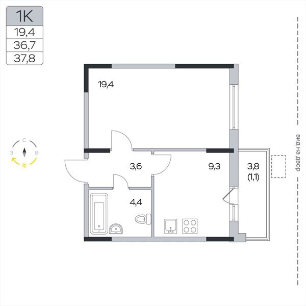 Планировка 37.8 м²