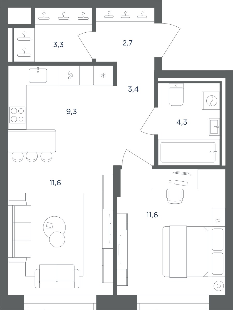 Планировка 46.2 м²