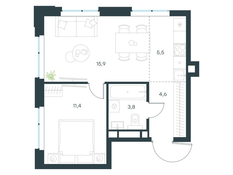 Планировка 41.2 м²