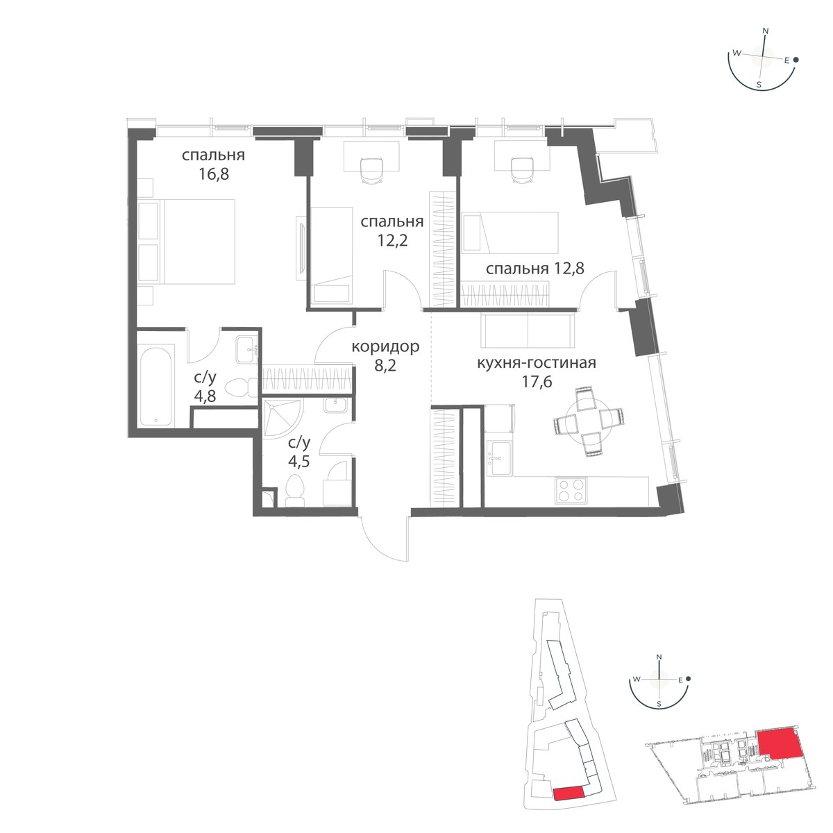 Планировка 76.9 м²