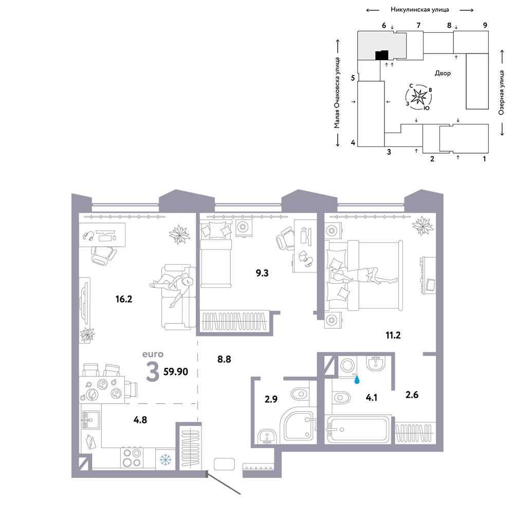 Планировка 59.9 м²