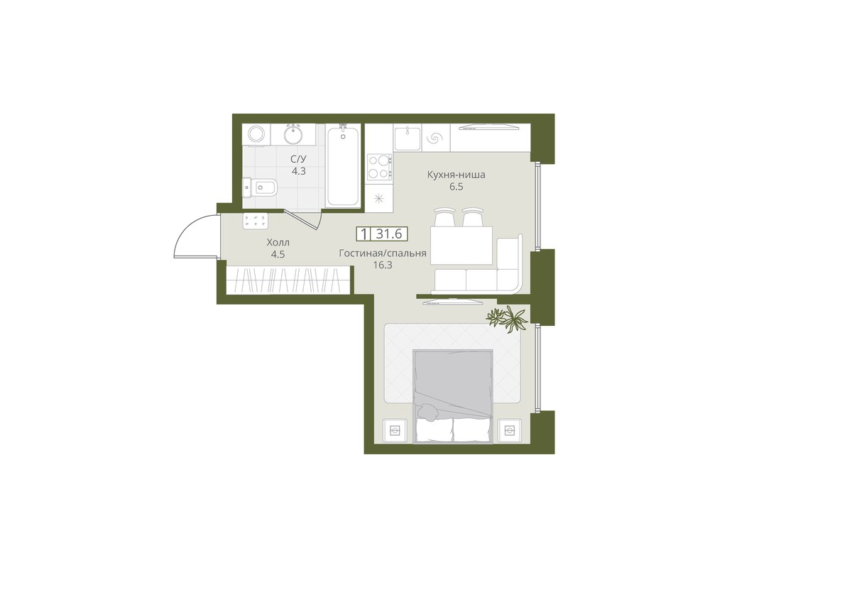Планировка 31.6 м²