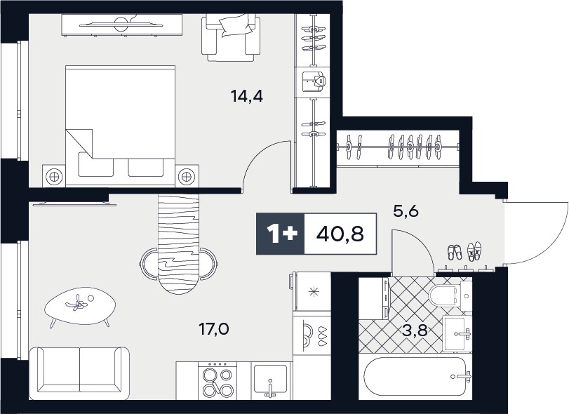 Планировка 40.8 м²