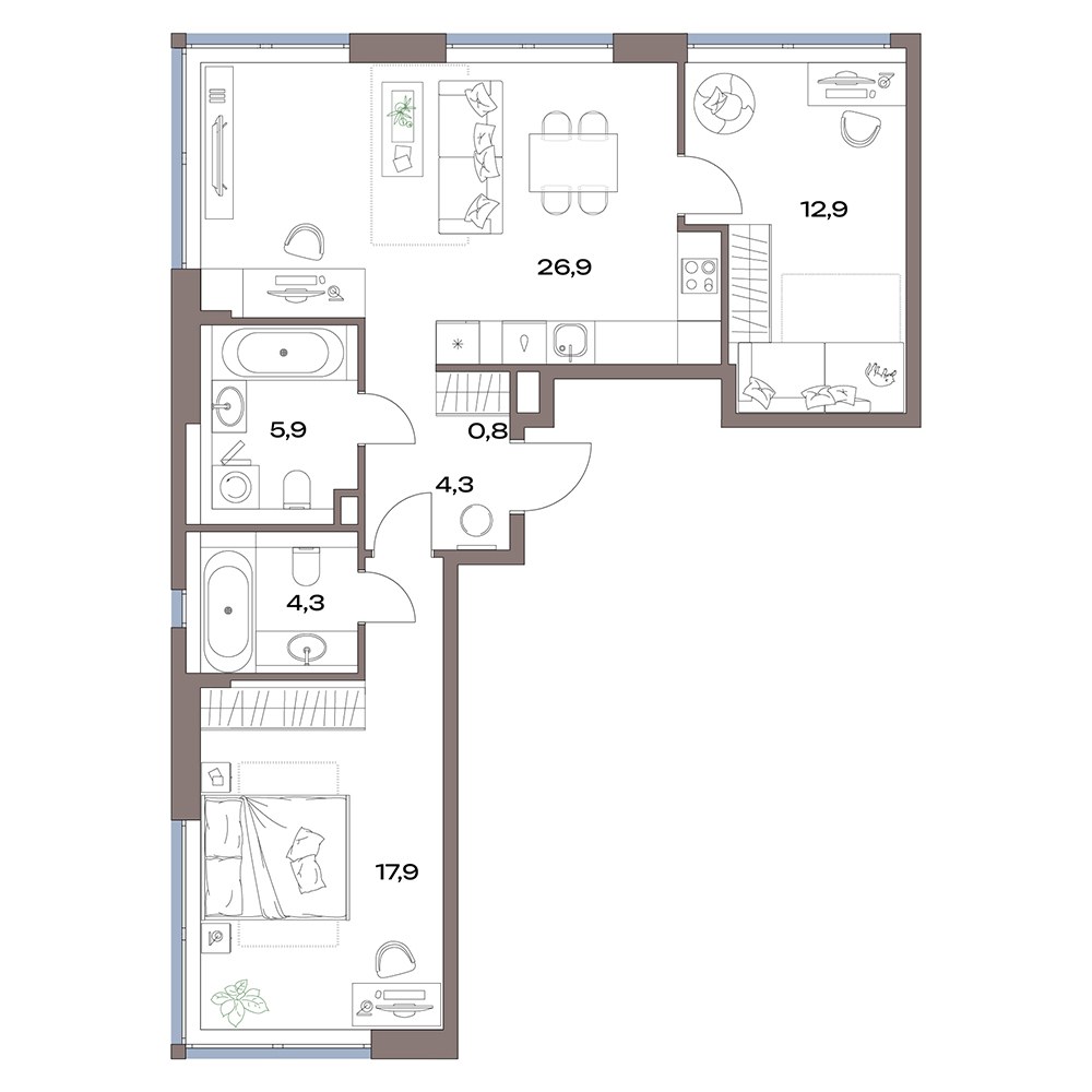 Планировка 73.0 м²
