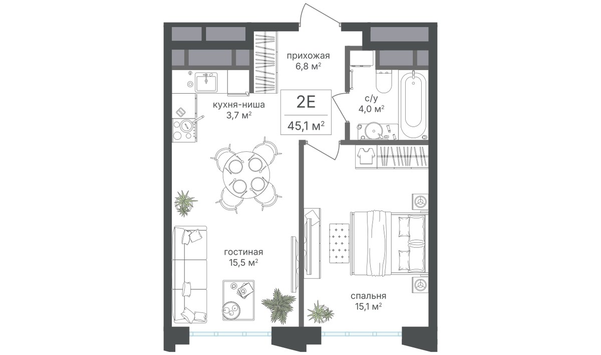 Планировка 45.1 м²