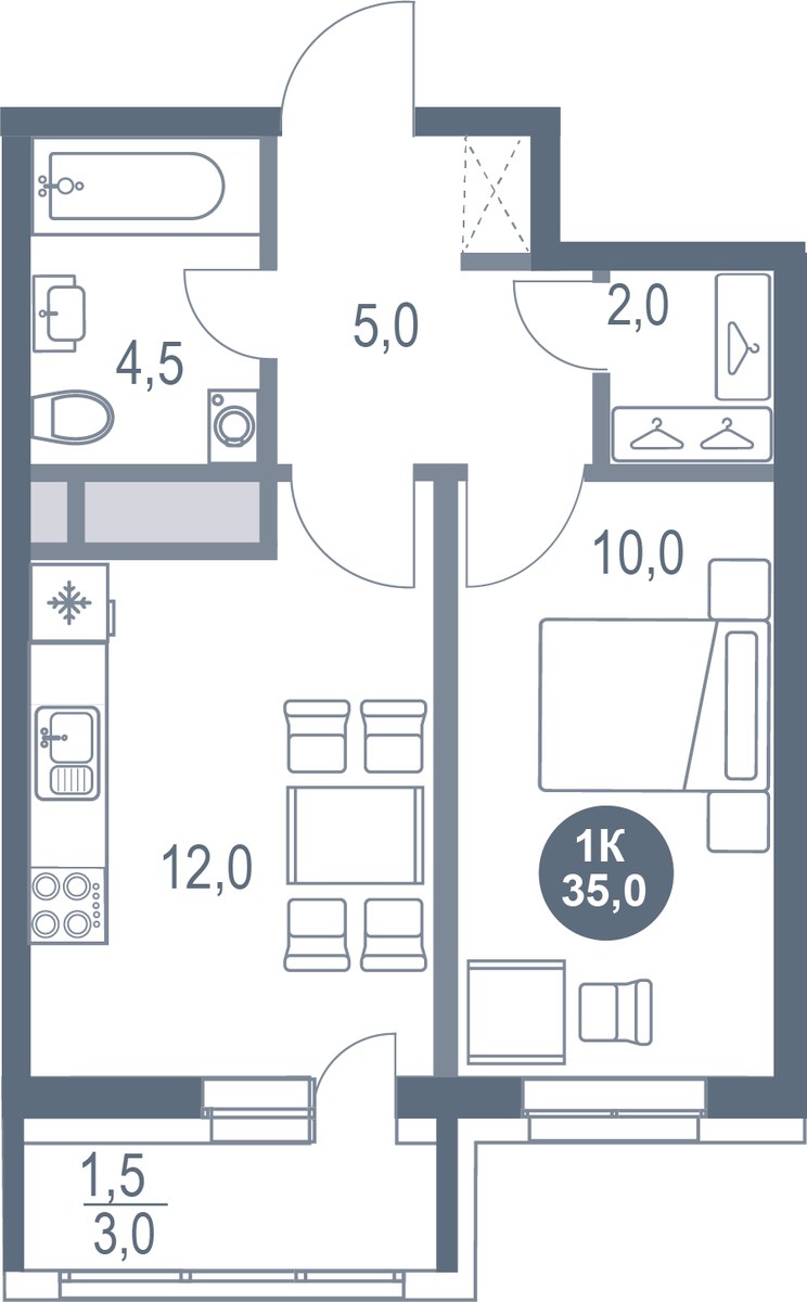Планировка 35.0 м²