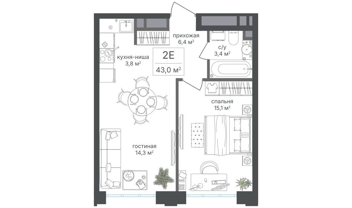 Планировка 43.0 м²