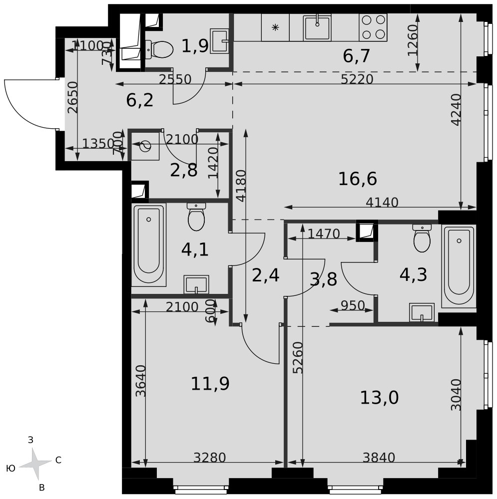 Планировка 73.7 м²