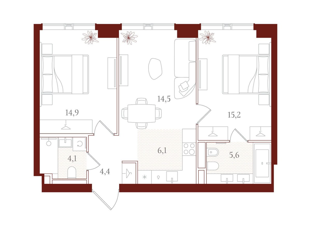Планировка 64.8 м²