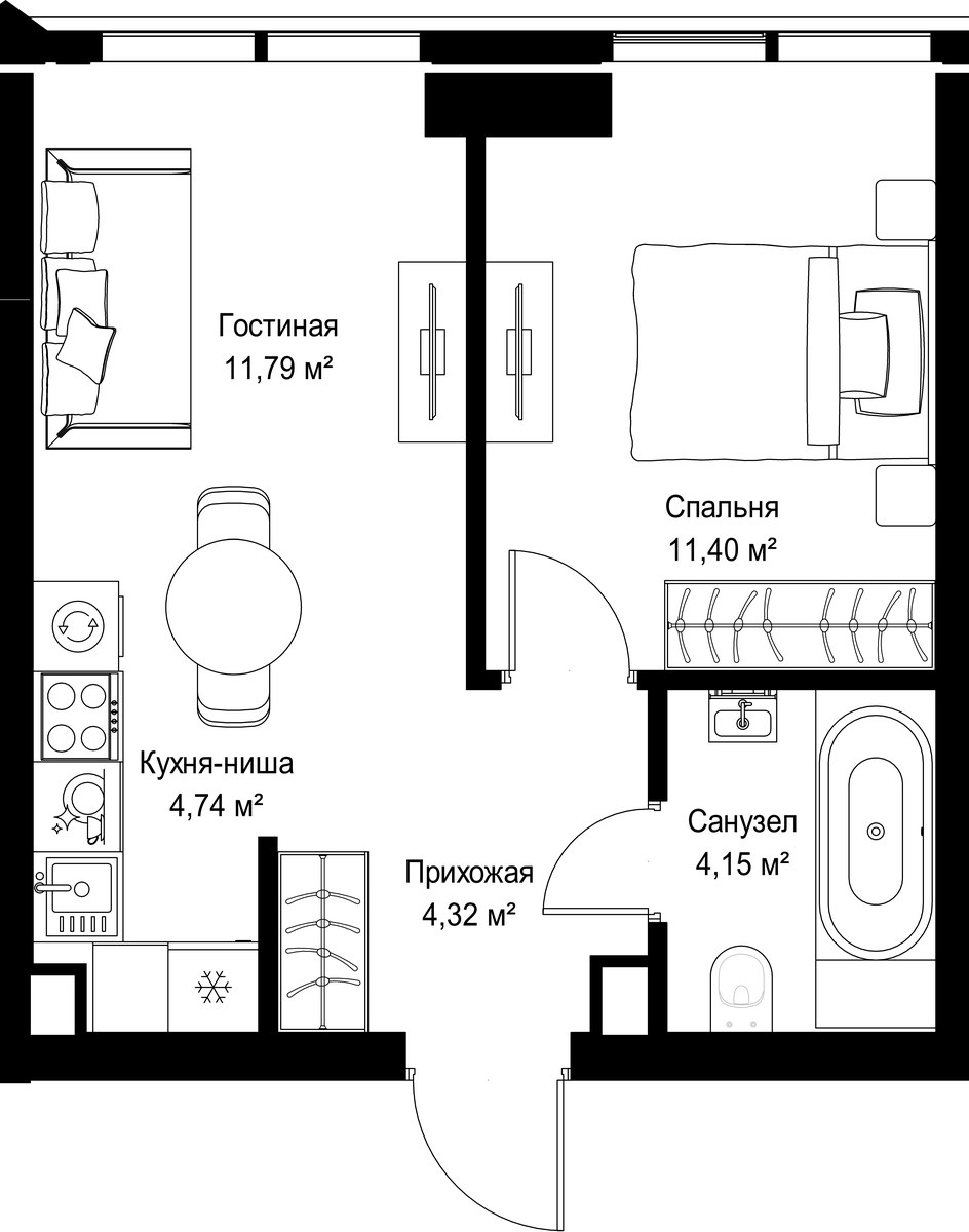 Планировка 36.4 м²