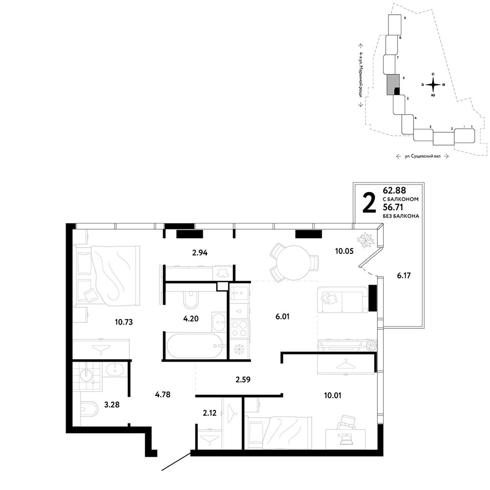 Планировка 62.88 м²