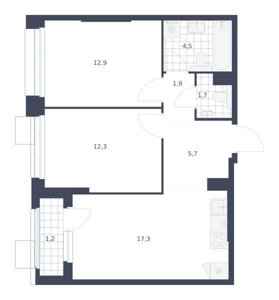 Планировка 57.5 м²